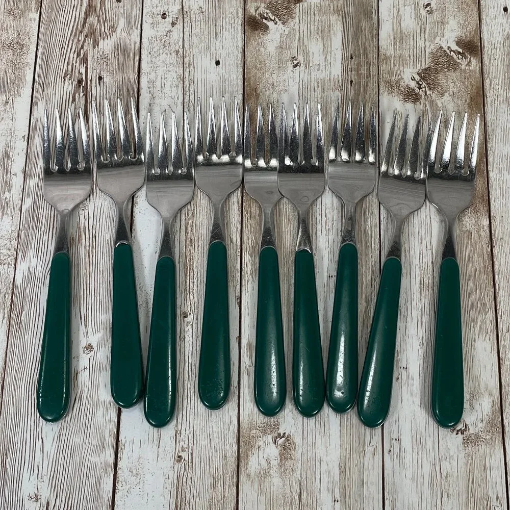 Vintage ONEIDA 55 Pc Lot Green Plastic Handle Utensil Stainless Steel Flatware